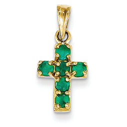 14K Gold Small Emerald Cross Pendant