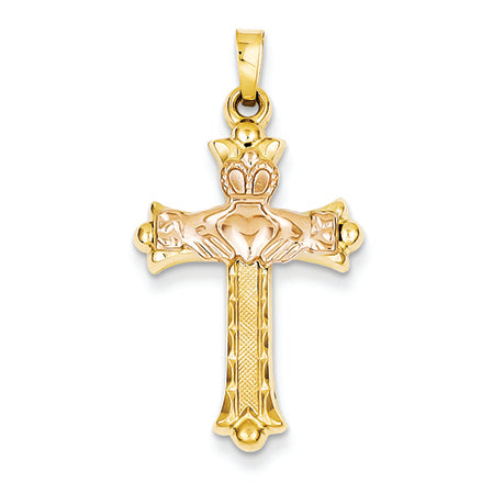 14K Gold Two-Tone Claddagh Cross Pendant