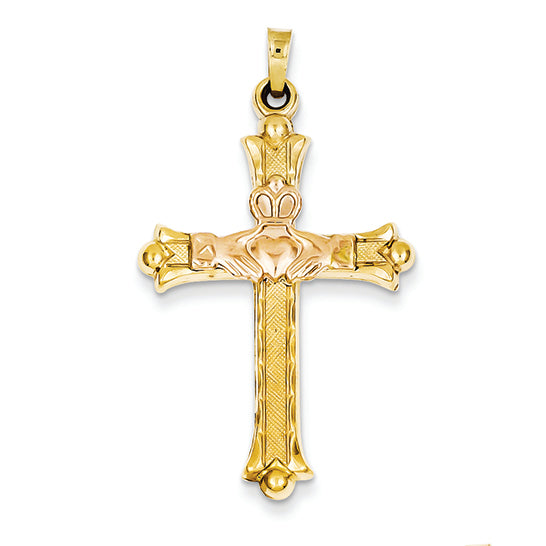 14K Gold Two-tone Claddagh Cross Pendant