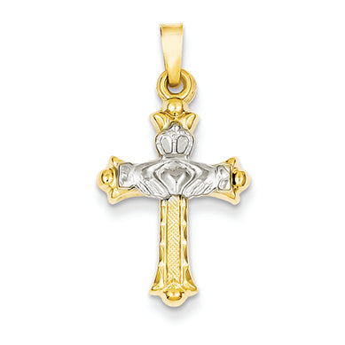 14K Gold Two-tone Claddagh Cross Pendant