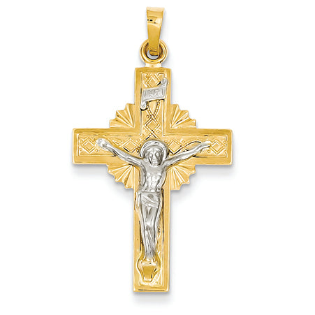 14K Gold Two-tone INRI Crucifix Pendant