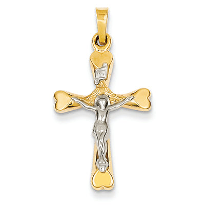 14K Gold Two-tone INRI Hollow Crucifix Pendant