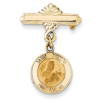 14K Gold Saint Theresa Medal Pin