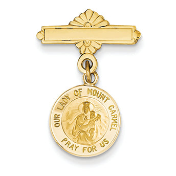 14K Gold Our Lady of Mount Carmel Medal Pin