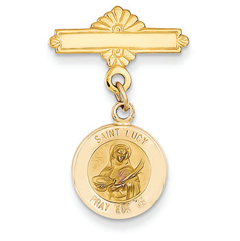 14K Gold Saint Lucy Medal Pin