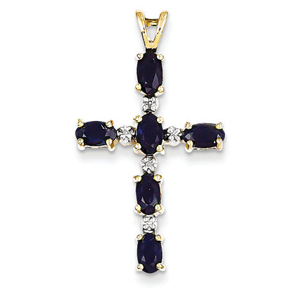 1.9 Carat 14K Gold Diamond & Sapphire Cross Pendant