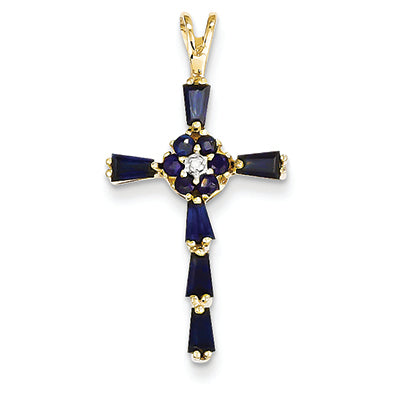 1 Carat 14K Gold Diamond & Sapphire Cross Pendant