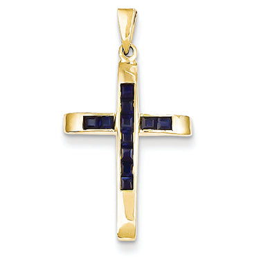 0.6 Carat 14K Gold Sapphire Cross Pendant