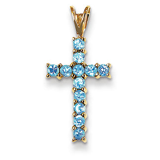 0.6 Carat 14K Gold Blue Topaz Cross Pendant