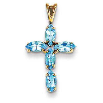 1.4 Carat 14K Gold Blue Topaz Cross Pendant
