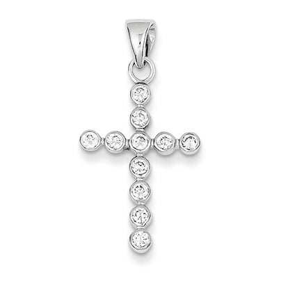 14K White Gold CZ Cross Pendant
