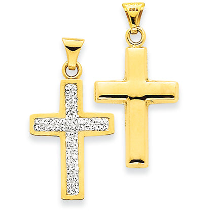 14K Gold Reversible Swarovski Elements Latin Cross Pendant