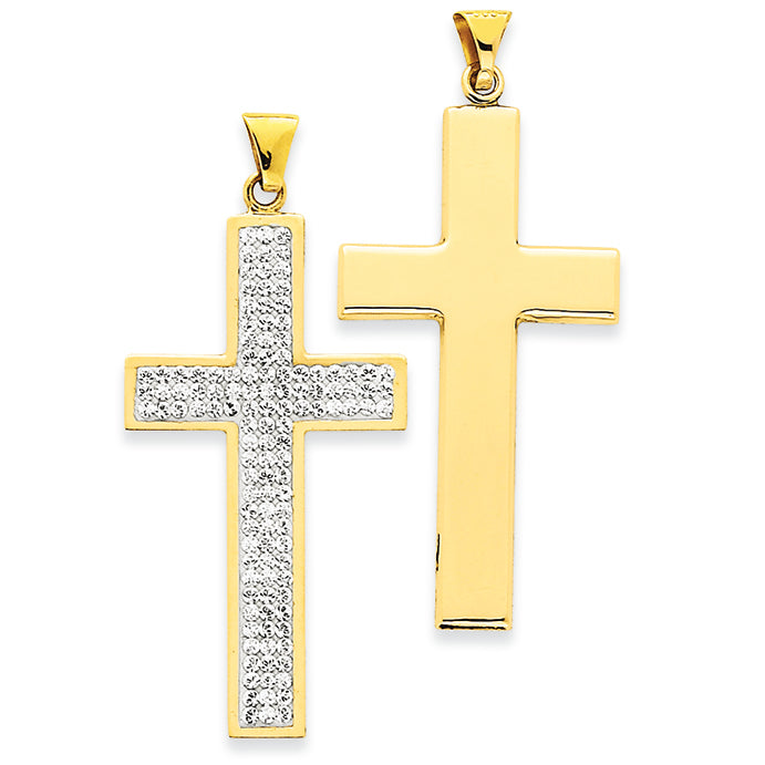 14K Gold Reversible Swarovski Elements Latin Cross Pendant