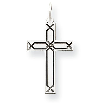 14K White Gold Laser Designed Cross Charm