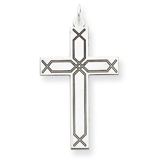 14K White Gold Laser Designed Cross Pendant