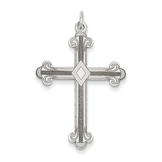 14K White Gold Laser Designed Cross Pendant