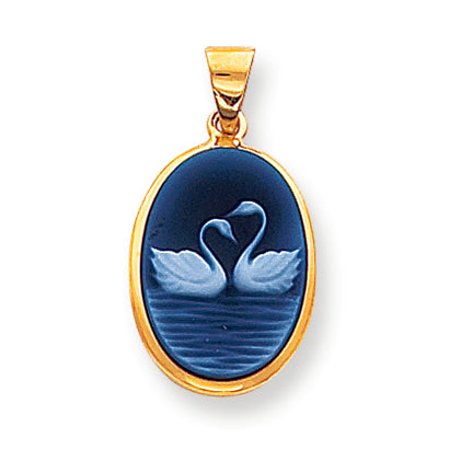 14K Gold 13x18 2 Swans Agate Cameo