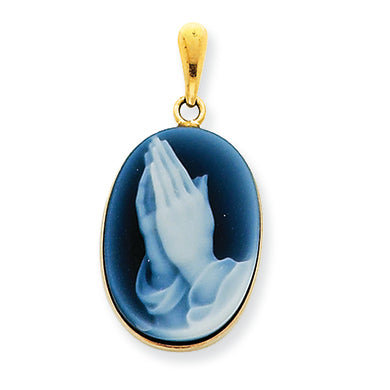 14K Gold 13x18 Hands in Prayer Agate Cameo Pendant