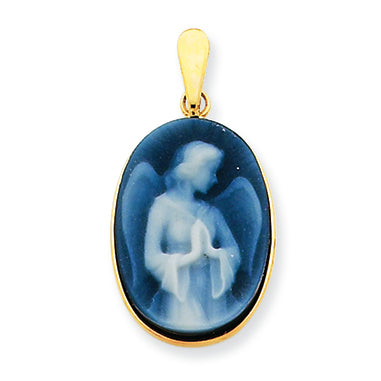 14K Gold 13x18 Guardian Angel Agate Cameo Pendant