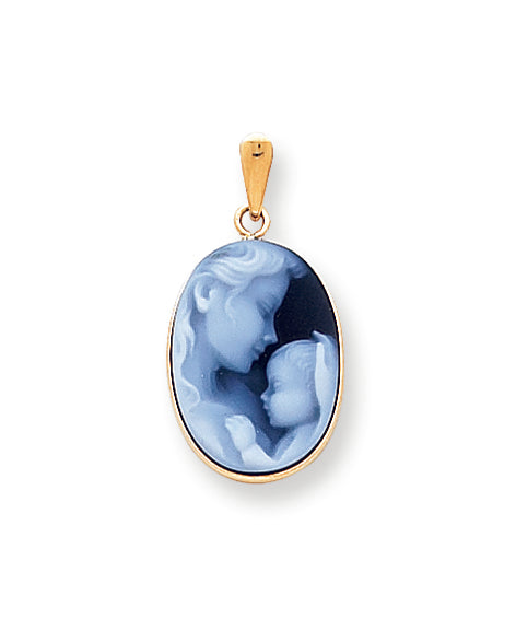 14K Gold 13x18mm Agate Cameo with Sentiment Pendant