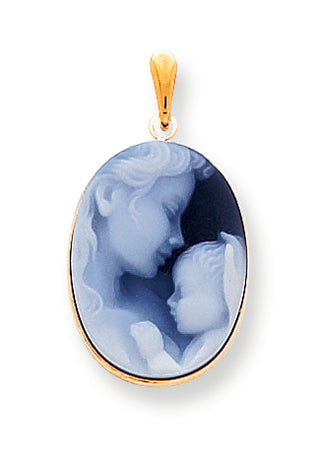 14K Gold 15x20mm Agate Cameo with Sentiment Pendant