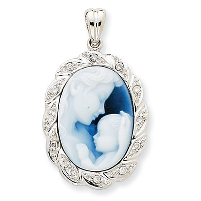 0.1 Carat 14K White Gold Diamond Heaven's Gift Agate Cameo Pendant