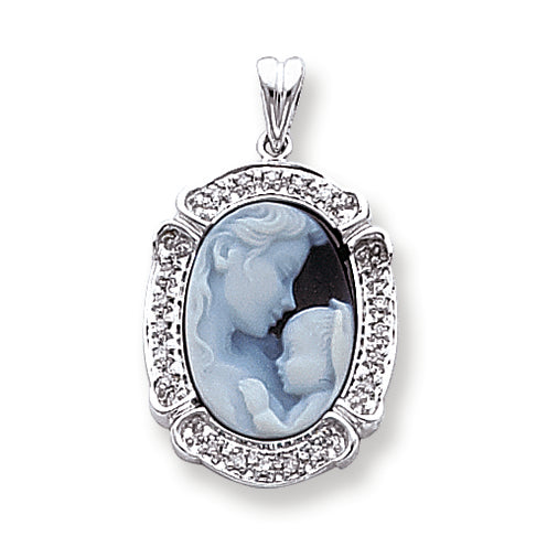 0.2 Carat 14K White Gold Diamond Agate Cameo with Sentiment Pendant