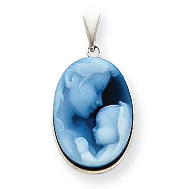 14K White Gold Mother Agate Cameo with Sentiment Pendant