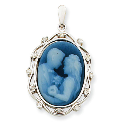 0.1 Carat 14K White Gold Diamond Bride & Groom Agate Cameo Pendant