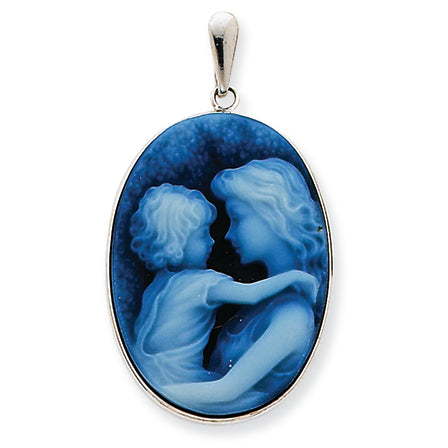 14K White Gold Everlasting Love 18x25mm Agate Cameo Pendant