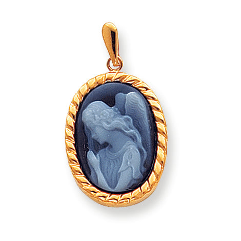 14K Gold 13x18mm Guardian Angel Agate Cameo Pendant