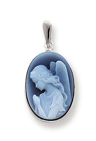 14K White Gold 13x18mm Guardian Angel Agate Cameo Pendant
