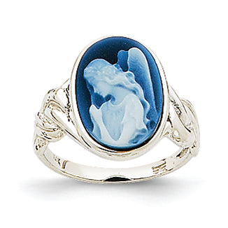 14K White Gold 10x14mm Guardian Angel Agate Cameo Ring