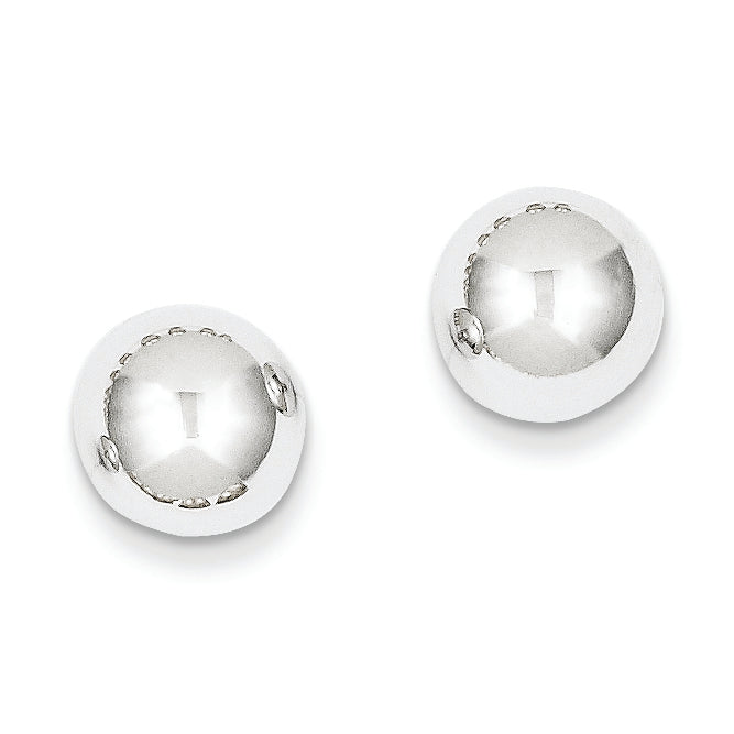 14K White Gold Polished 9mm Ball Post Earrings