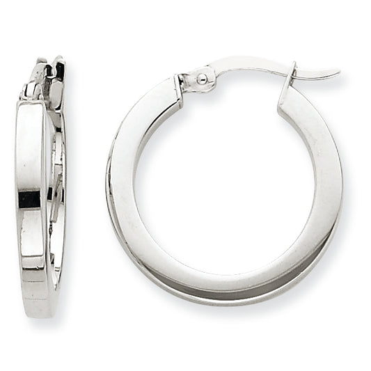 14K White Gold Square Tube Hoop Earrings