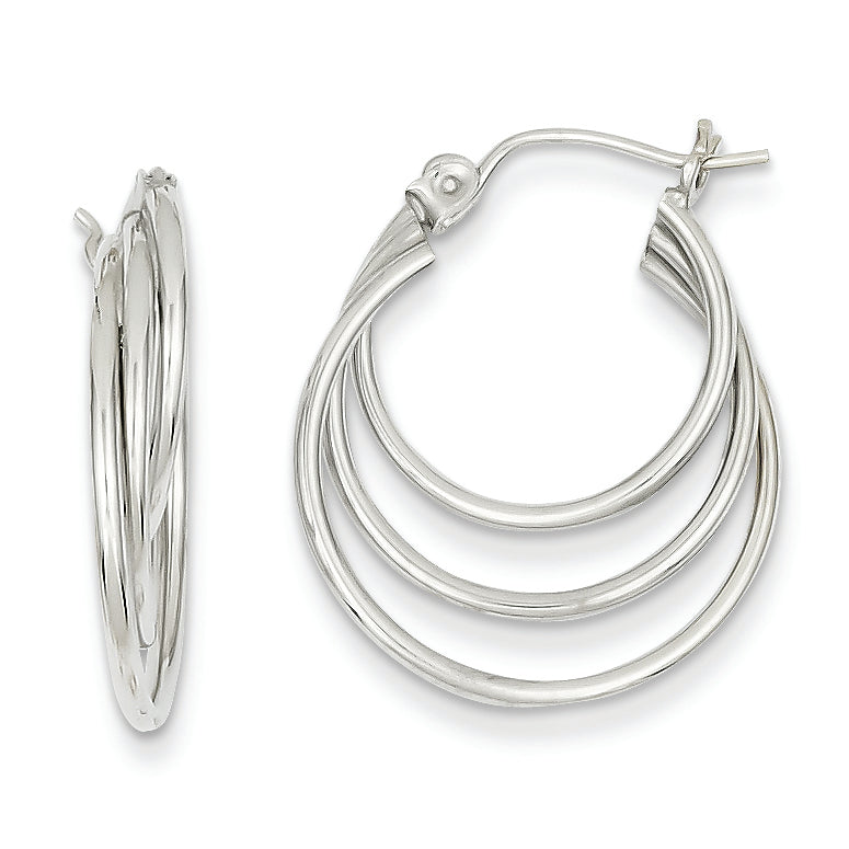 14K White Gold Triple Hoop Earrings