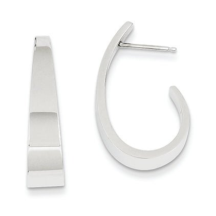 14K White Gold Polished J-Hoop Post Earrings