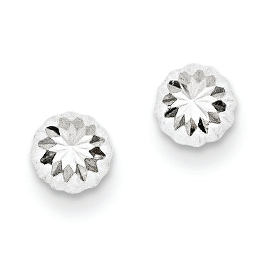 14K White Gold Polished & Diamond-Cut Half Ball Post Earrings