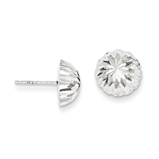 14K White Gold Polished & Diamond-Cut Half Ball Post Earrings