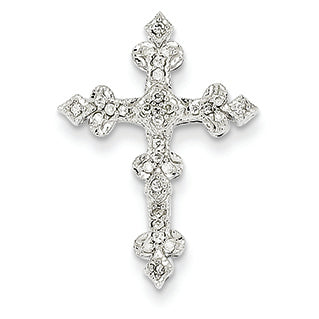 0.1 Carat 14K White Gold Diamond Filigree Cross Pendant