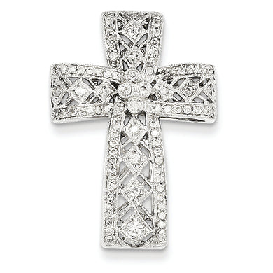 0.6 Carat 14K White Gold Diamond Filigree Cross Pendant
