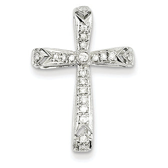 0.2 Carat 14K White Gold Diamond Filigree Cross Pendant