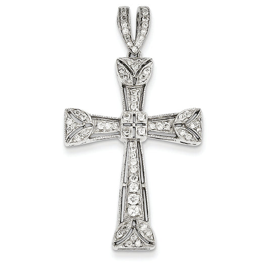 0.5 Carat 14K White Gold Diamond Filigree Cross Pendant