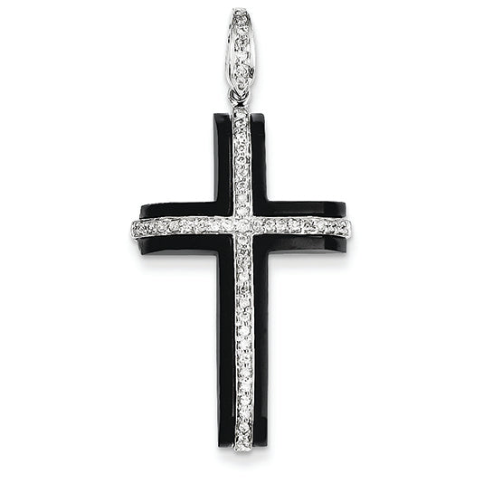 0.3 Carat 14K White Gold Diamond & Onyx Cross Pendant