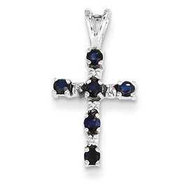0.3 Carat 14K White Gold Diamond & Sapphire Cross Pendant