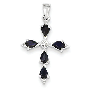 1.2 Carat 14K White Gold Diamond & Sapphire Cross Pendant