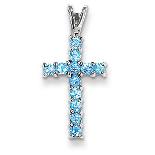 0.6 Carat 14K White Gold Blue Topaz Cross Pendant