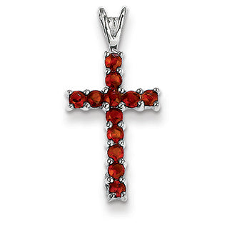 0.6 Carat 14K White Gold Garnet Cross Pendant