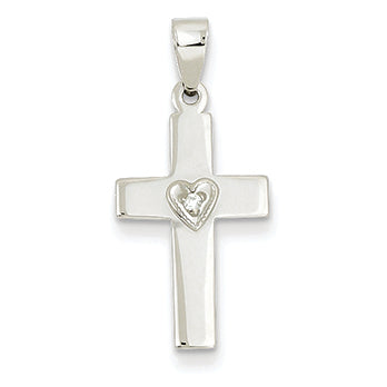 14K White Gold .01ct Diamond Heart Cross Pendant