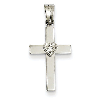 14K White Gold .01ct Diamond Heart Cross Pendant